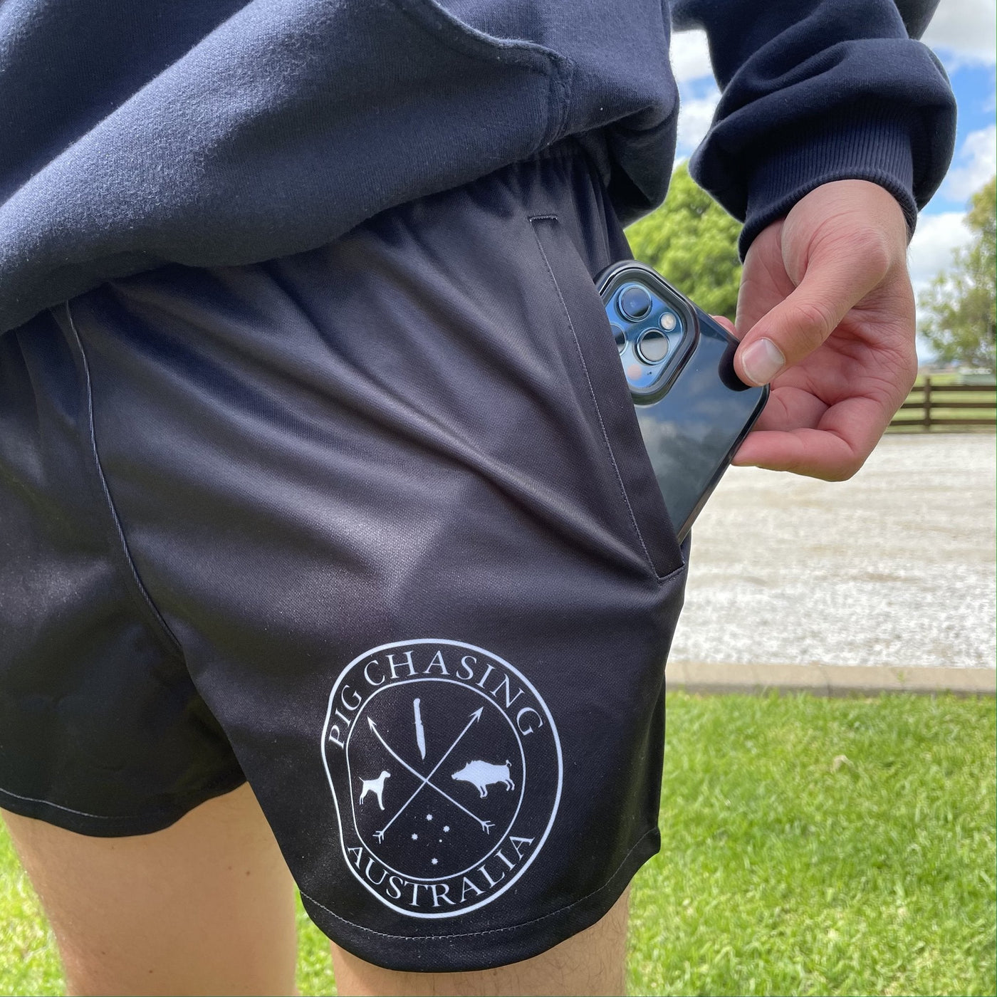 Footy Shorts - Navy/Pink