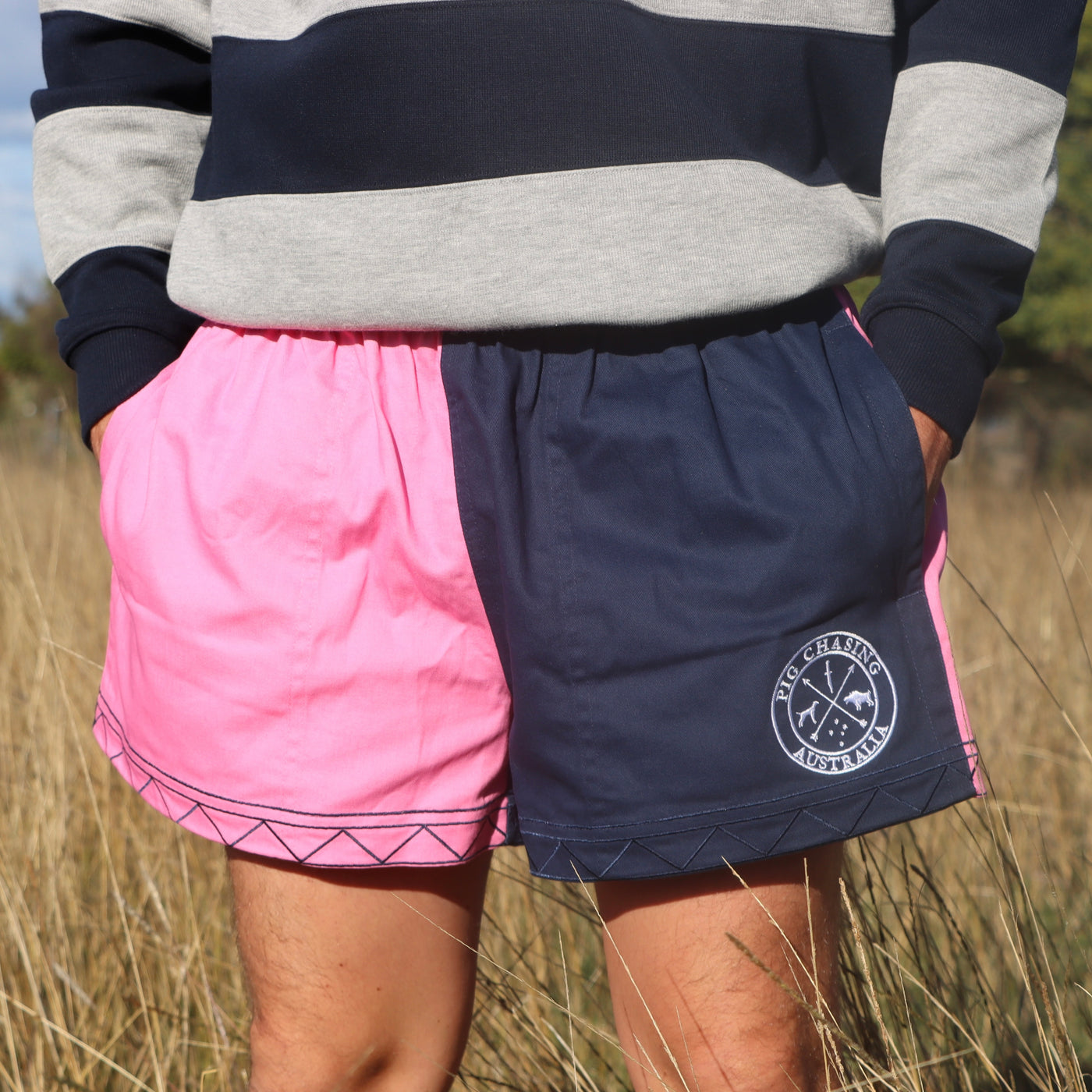 Cotton Drill Rugger Shorts - Pink/Navy