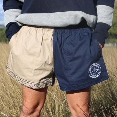 Cotton Drill Rugger Shorts - Tan/Navy