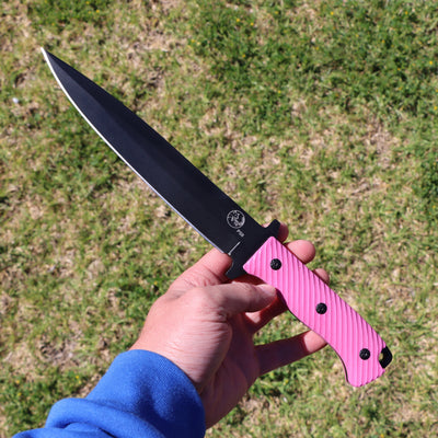 Pink Tassie Tiger Pig Sticker Knife & Leather Sheath