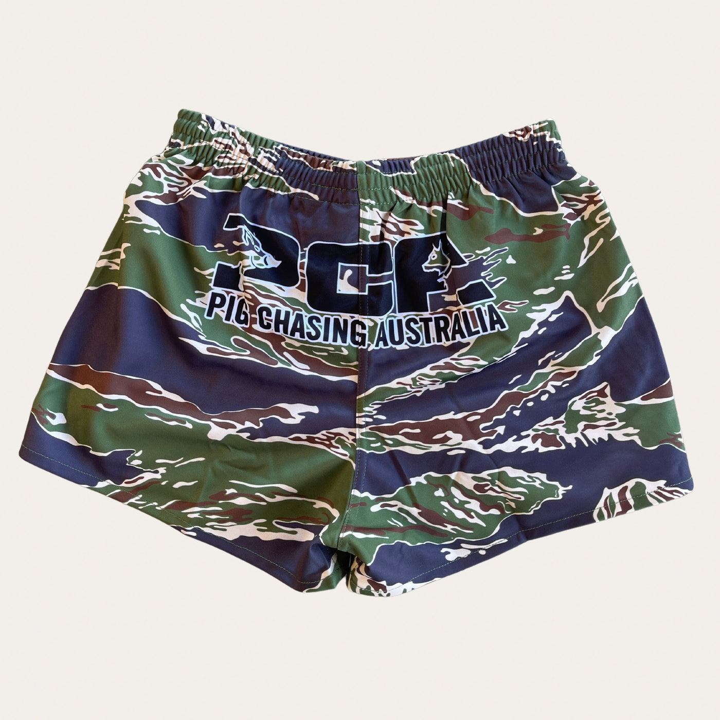 Tiger Stripe Footy Shorts - Green - Zip Pockets