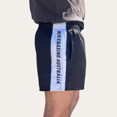 Crop Dog Footy Shorts - Black/White - Zip Pockets