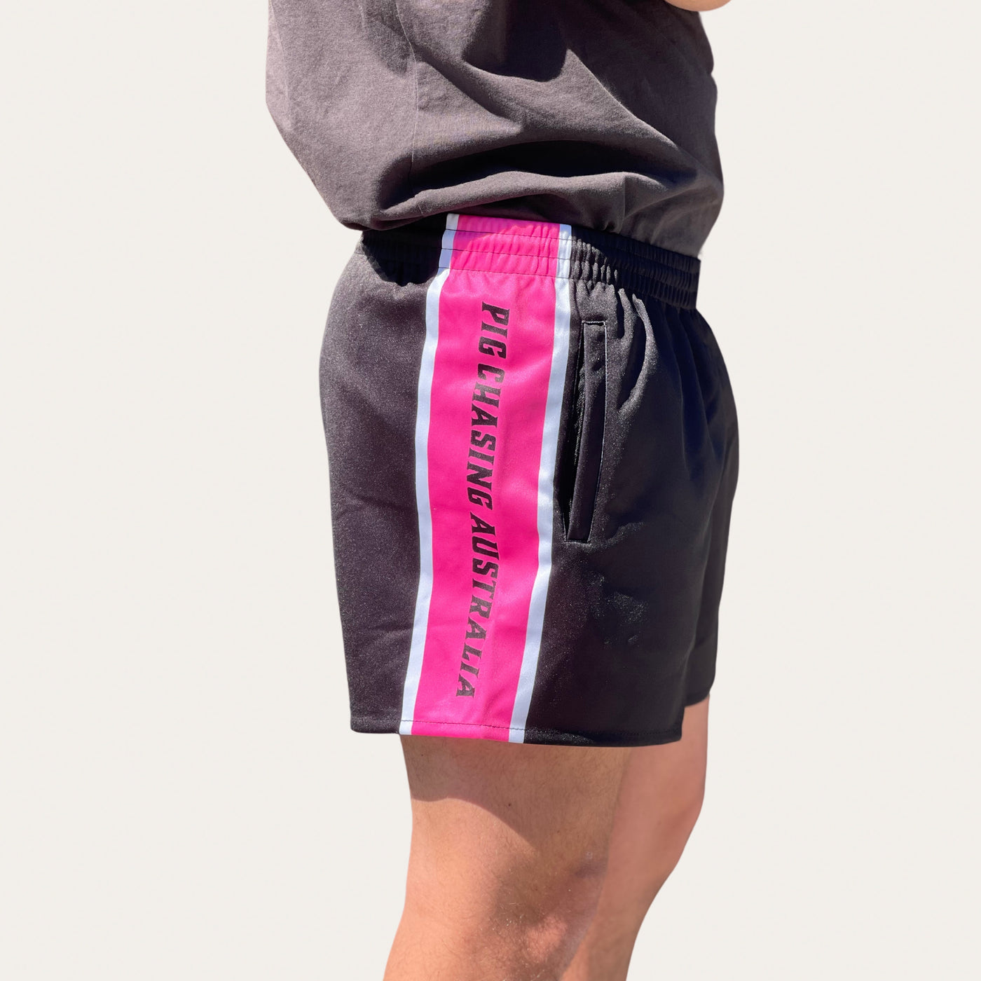 Footy Shorts - Pink Stripe OG - Zip Pockets