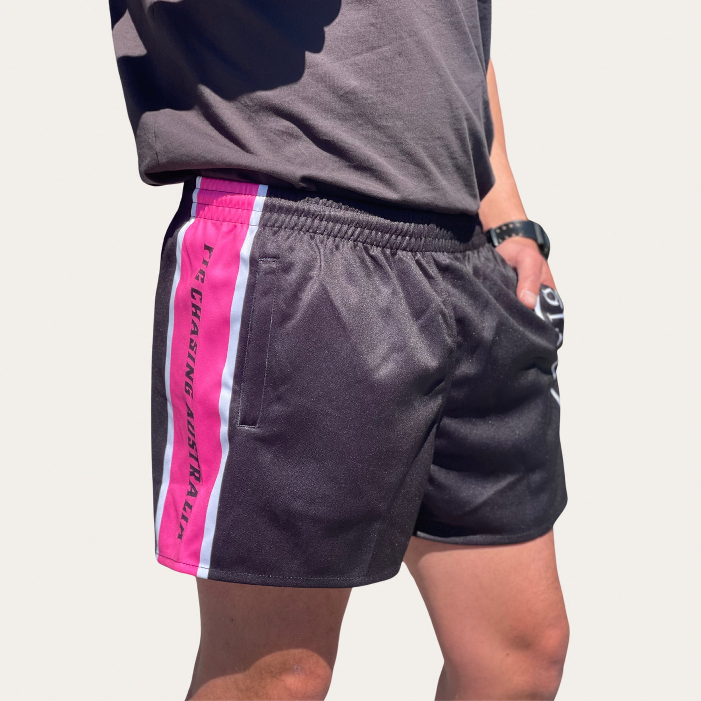 Footy Shorts - Pink Stripe OG - Zip Pockets