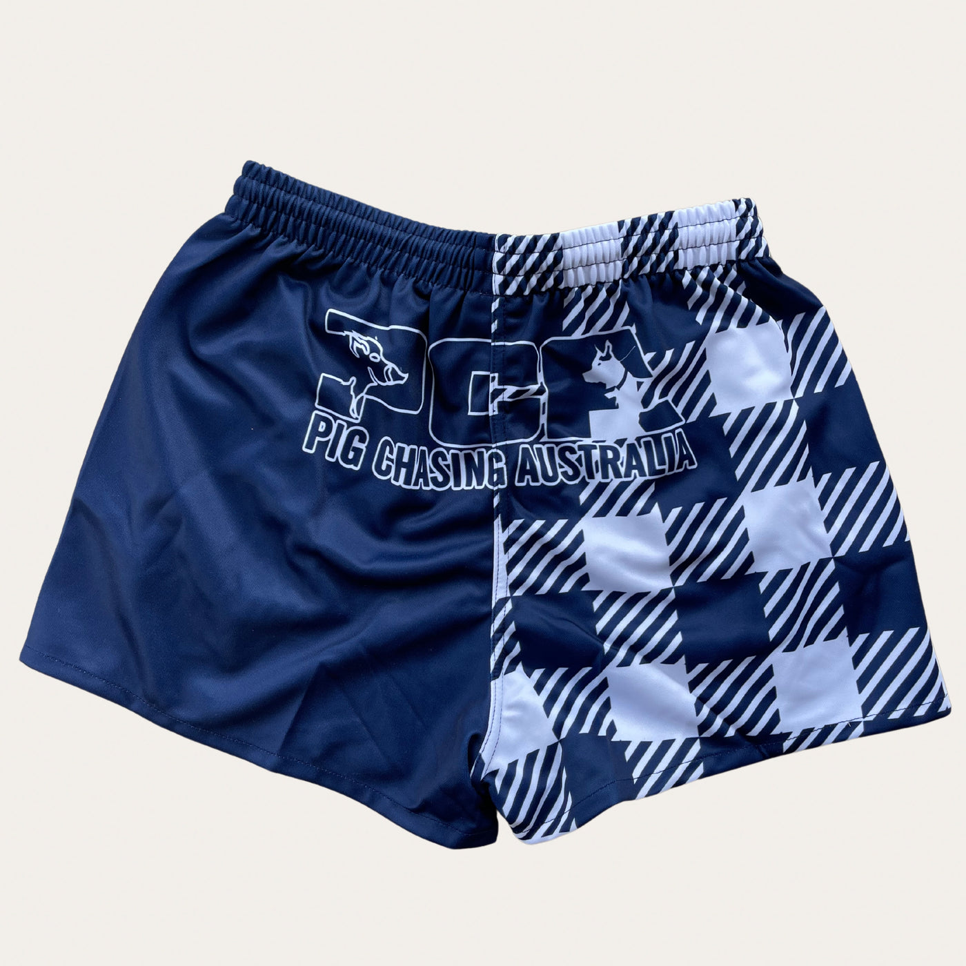 Gingham Footy Shorts - Navy - Zip Pockets