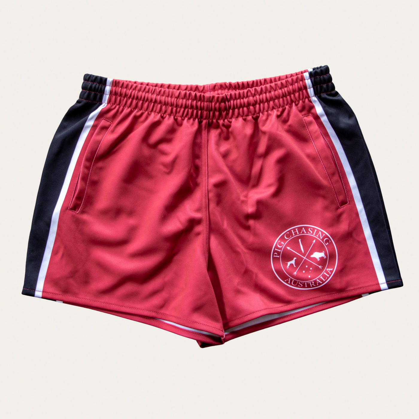 Striped Footy Shorts - Maroon/Black