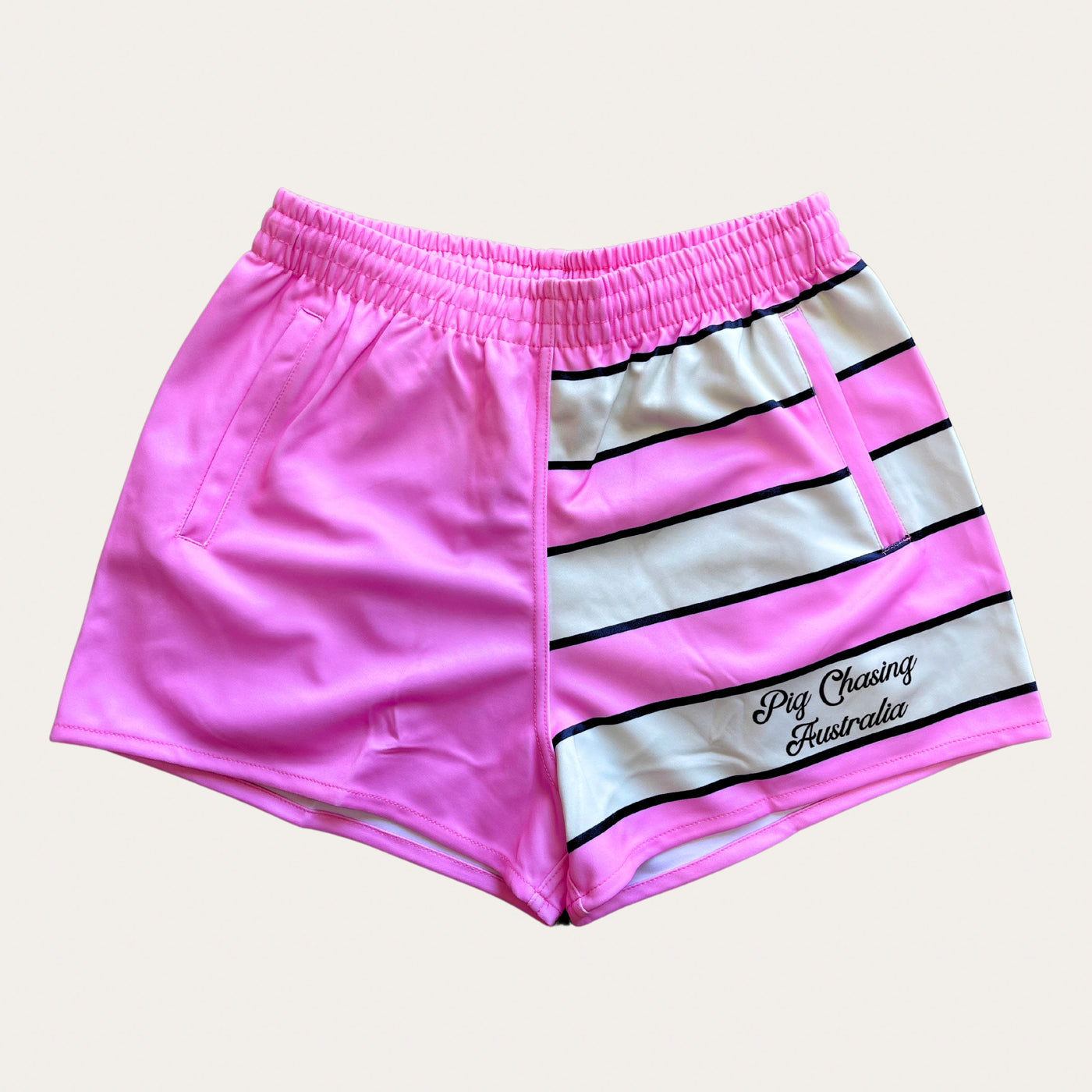 Multi-stripe Footy Shorts - Pink/Bone - Zip Pockets