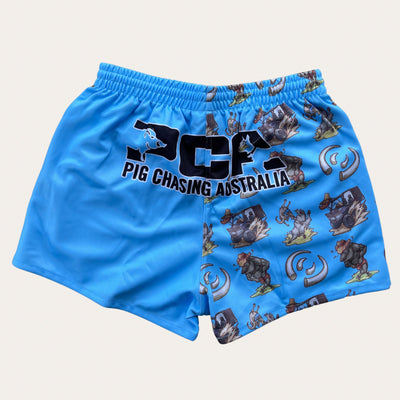 Kids Footy Shorts - Blue Cartoon