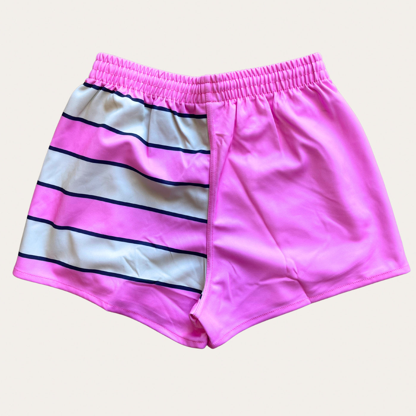 Multi-stripe Footy Shorts - Pink/Bone - Zip Pockets