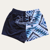 Kids Footy Shorts - Blue/Black Aztec