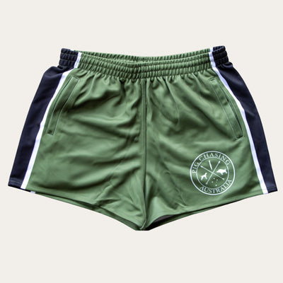 Striped Footy Shorts - Army Green/Black