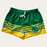 Green/Gold Horizon Footy Shorts - ZIP Pockets!