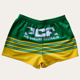 Green/Gold Horizon Footy Shorts - ZIP Pockets!