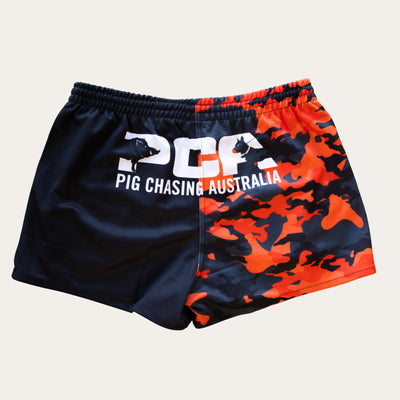 Two Tone Footy Shorts - Fire Camo/Black