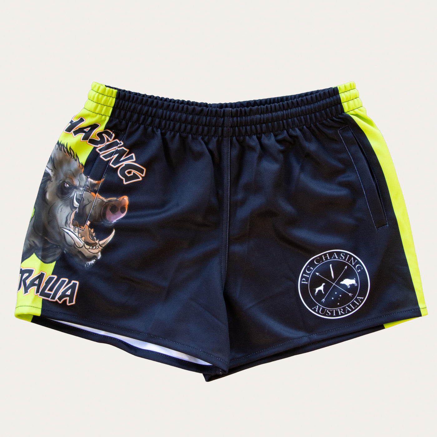 Aussie Boar Footy Shorts - Lime/Black