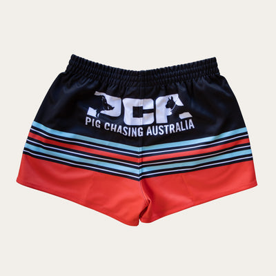 Red/Blue Horizon Footy Shorts - ZIP Pockets!