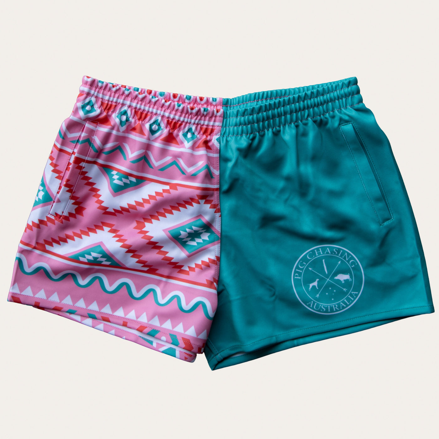 Footy Shorts - Aqua Aztec