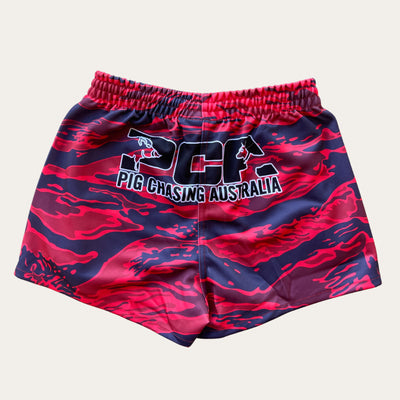 Tiger Stripe Footy Shorts - Red - Zip Pockets