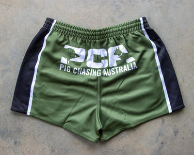 Striped Footy Shorts - Army Green/Black