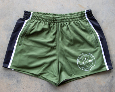 Striped Footy Shorts - Army Green/Black