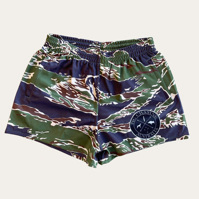 Tiger Stripe Footy Shorts - Green - Zip Pockets